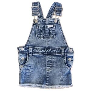 7 For All Mankind Girls Denim Overalls Dress - 12M - Frayed Hem